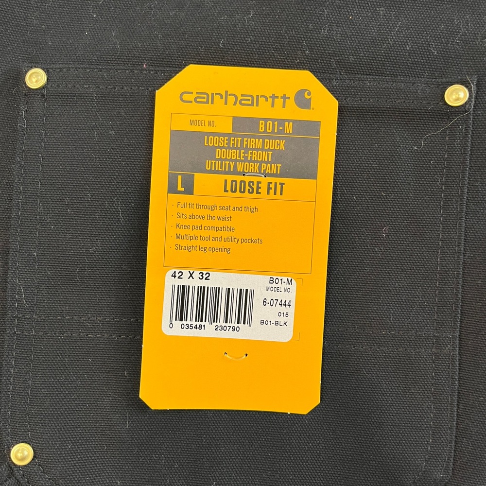 Carhartt B01 BLK Loose Fit Firm Duck Double Front Utility Work Pants Men 42x32 - Picture 8 of 9